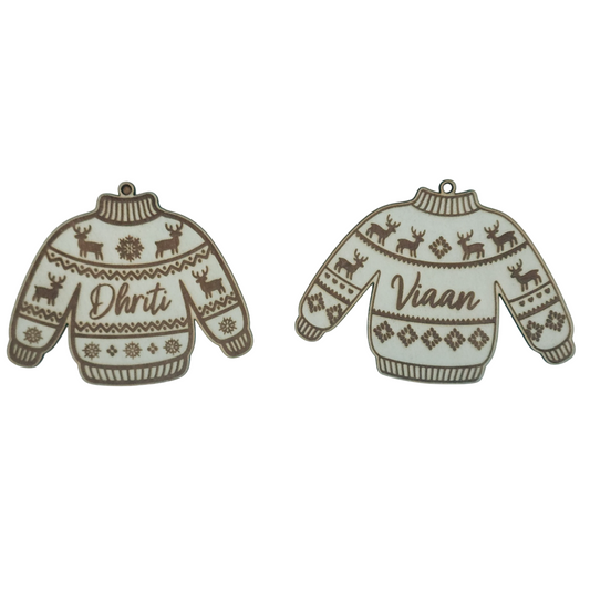 Personalised Wooden Christmas Ornament – Custom Name Sweater Design (9cm)