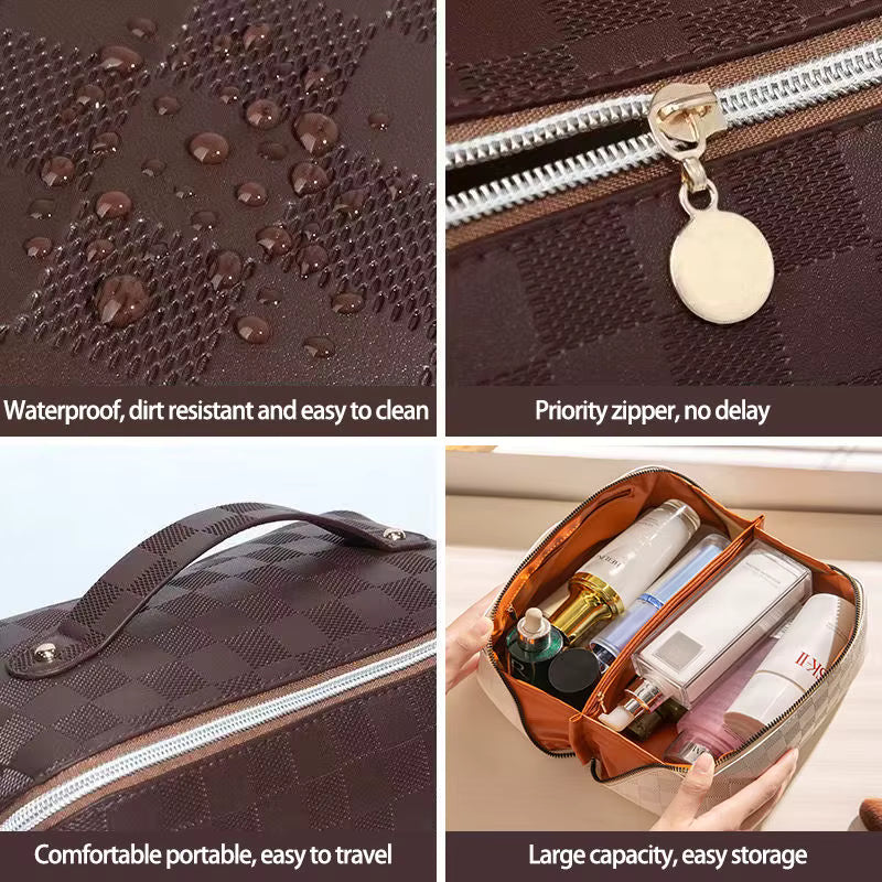 Large Capacity Makeup Bag, Leather Cosmetic Bag for Travel, Multifunctional Travel Makeup Bag, Waterproof Toiletry Bag Women Cosmetic Organizer Storage Bag for Cosmetics Toiletries