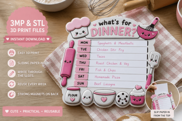 3D Printed Weekly Dinner Planner Board | Reusable Meal Planner