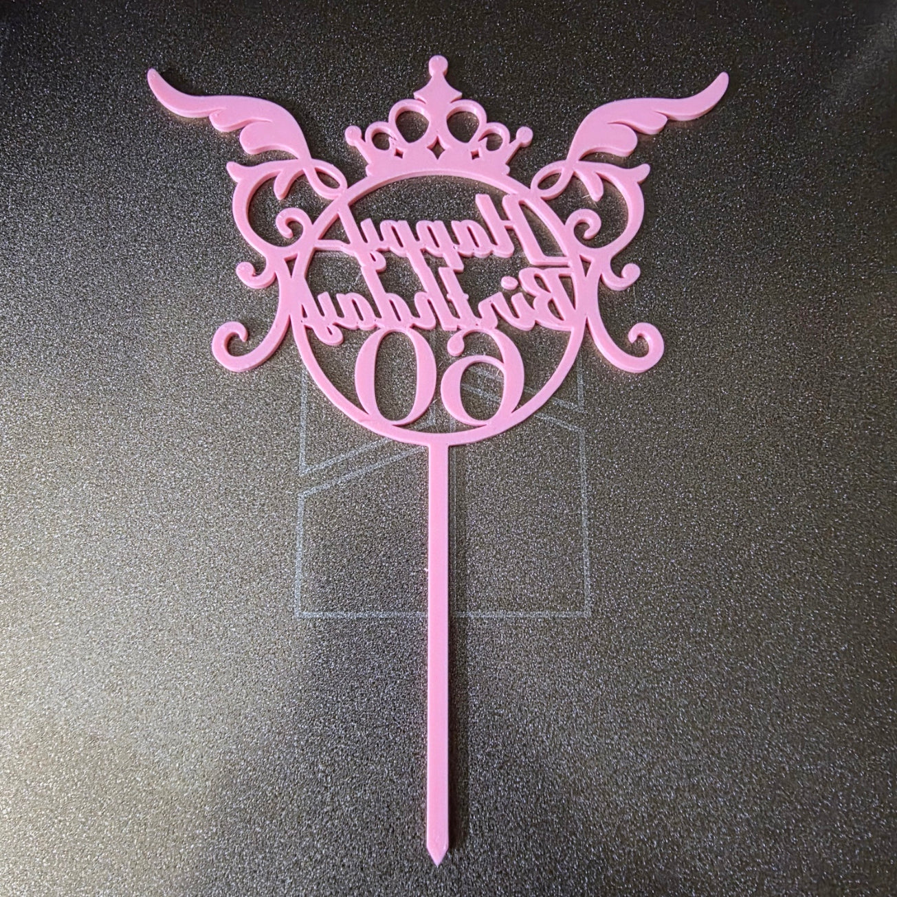 Happy Birthday 60 Cake Topper – Elegant Crown Design | Approx. 20cm x 14cm