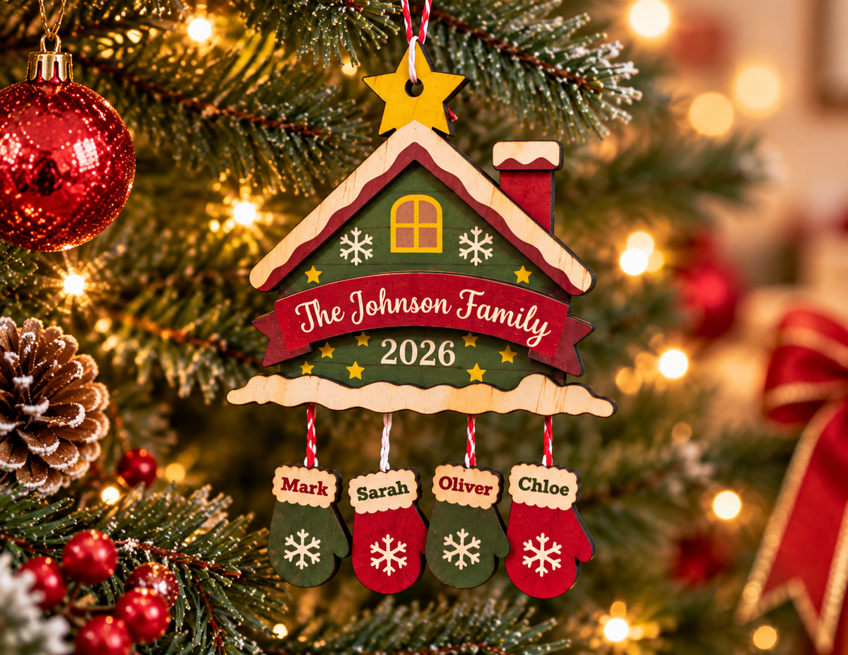 Personalised Family Christmas Ornament 2026, Custom Wooden Christmas Decoration, Family Name Hanging Ornament, Christmas Tree Gift