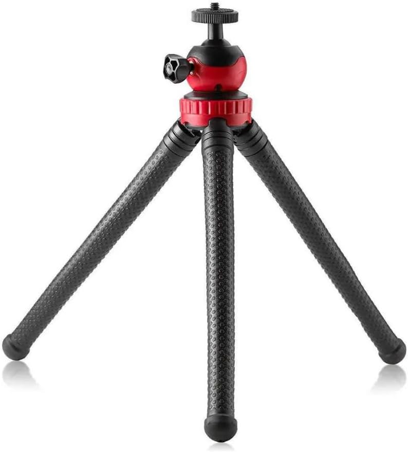 Flexible Mini Octopus Tripod, Portable Phone Holder with Ball Head, Black and Red