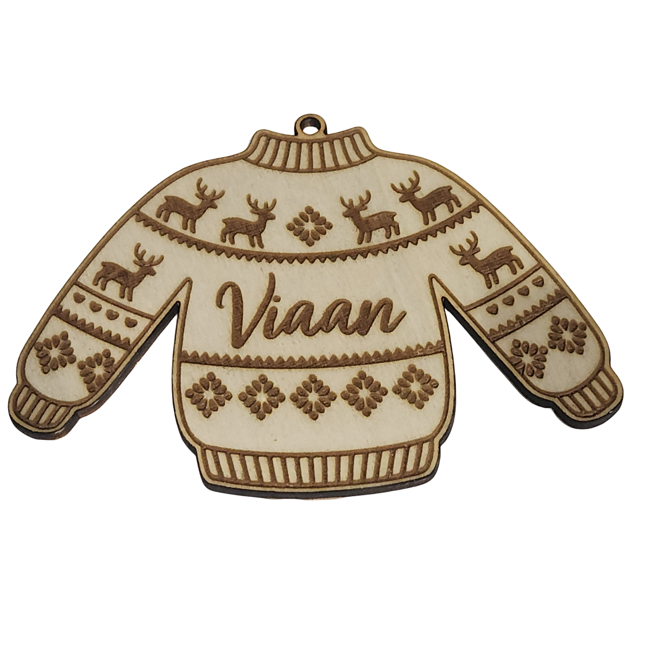 Personalised Wooden Christmas Ornament – Custom Name Sweater Design (9cm)