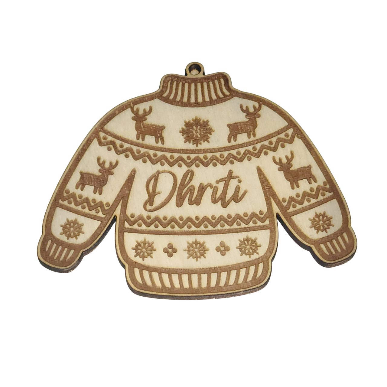 Personalised Wooden Christmas Ornament – Custom Name Sweater Design (9cm)
