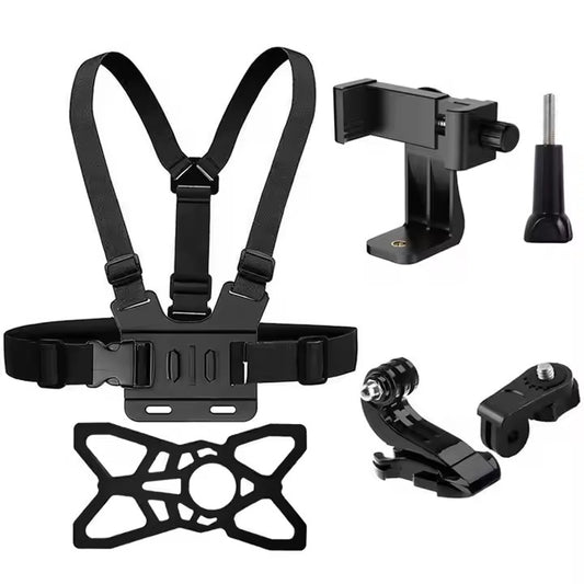 Action Camera Chest Mount Harness Kit with Phone Mount, Universal Compatibility for GoPro, SJCAM, DJI OSMO