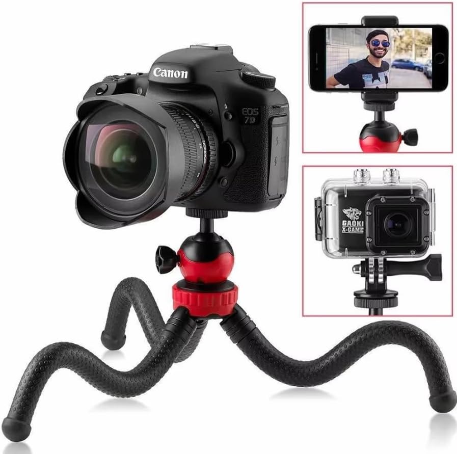 Flexible Mini Octopus Tripod, Portable Phone Holder with Ball Head, Black and Red