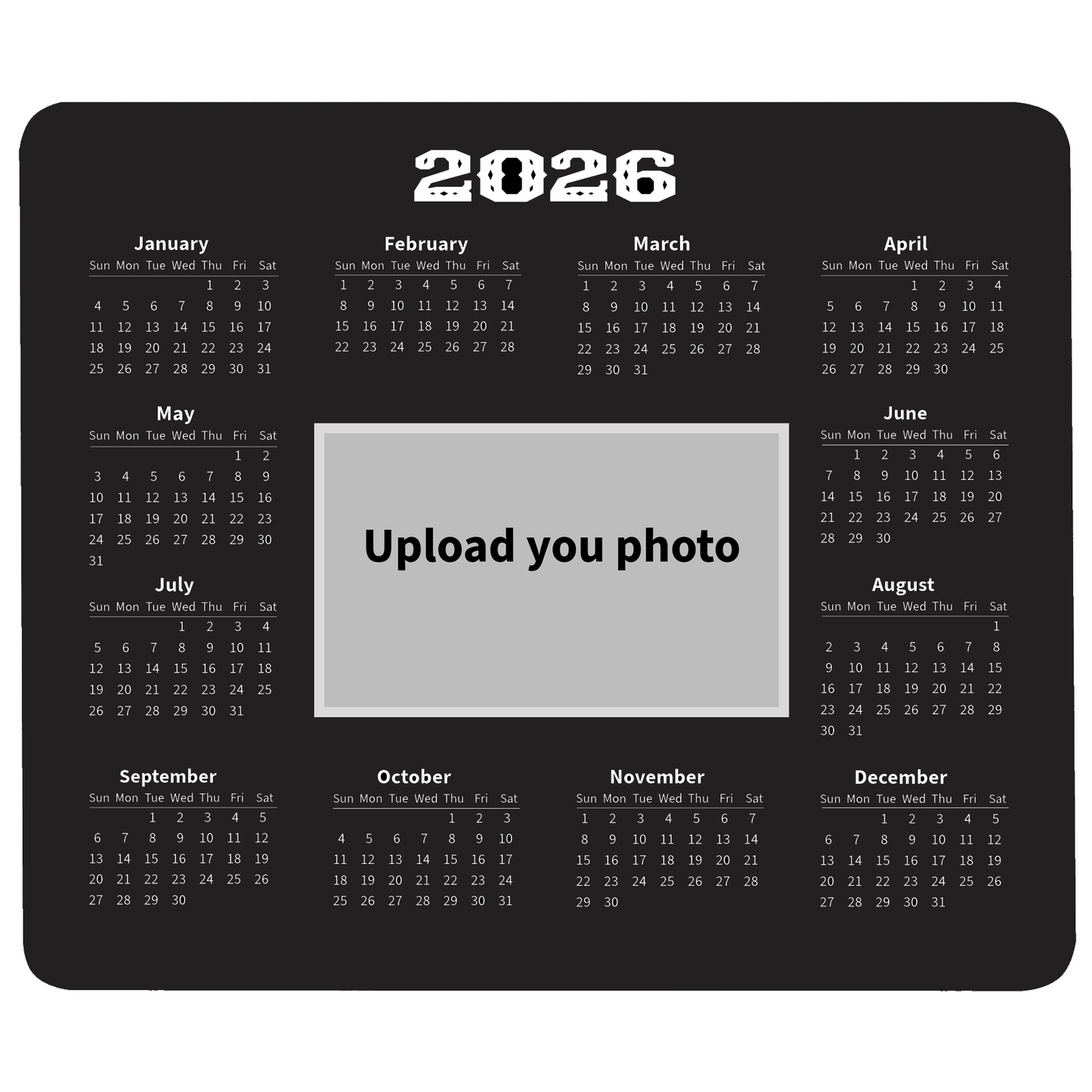 Custom Photo Calendar Mouse Pad 2026 – Personalised Desk Mat with Upload Your Photo