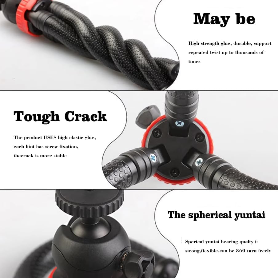 Flexible Mini Octopus Tripod, Portable Phone Holder with Ball Head, Black and Red