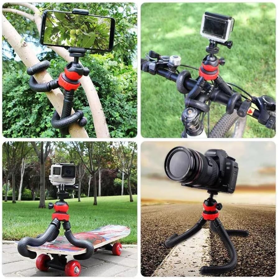 Flexible Mini Octopus Tripod, Portable Phone Holder with Ball Head, Black and Red