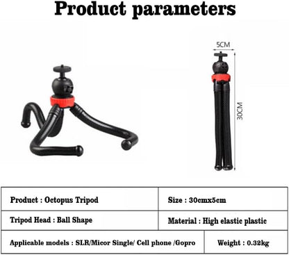 Flexible Mini Octopus Tripod, Portable Phone Holder with Ball Head, Black and Red