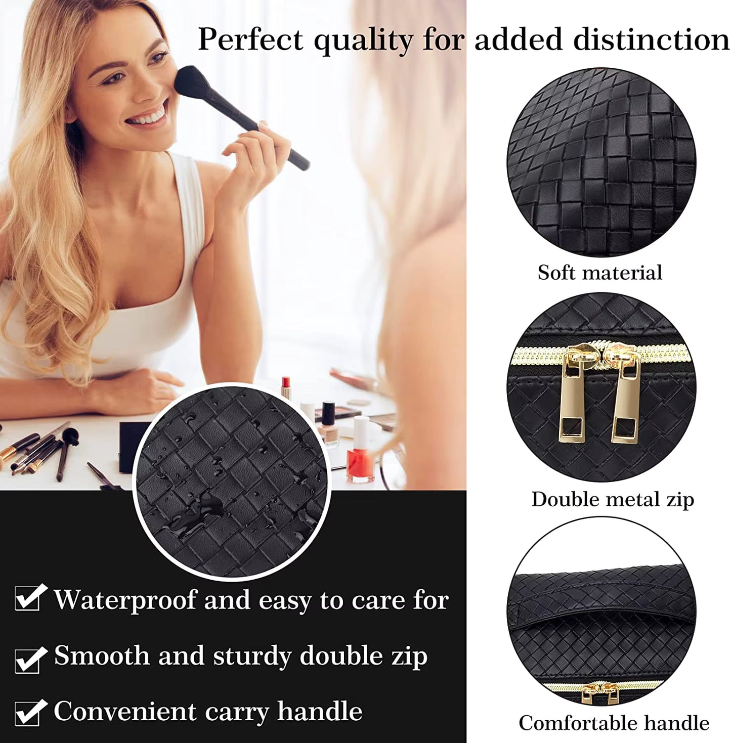 Large Capacity Makeup Bag, Leather Cosmetic Bag for Travel, Multifunctional Travel Makeup Bag, Waterproof Toiletry Bag Women Cosmetic Organizer Storage Bag for Cosmetics Toiletries