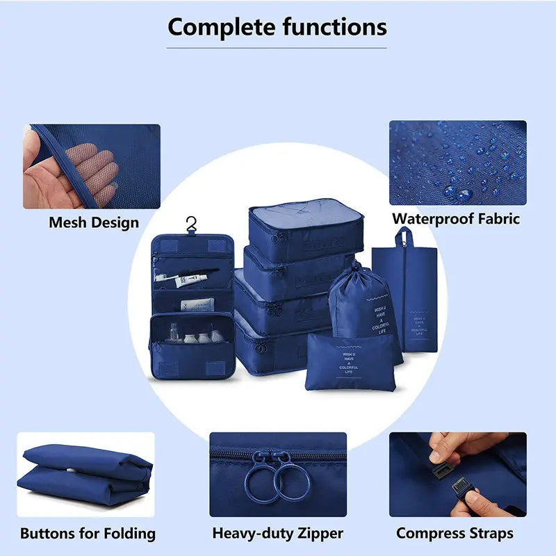 8-Piece Travel Packing Cube Set, Luggage Organiser with Shoe Bags