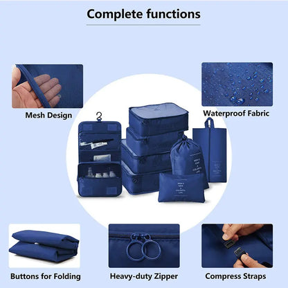 8-Piece Travel Packing Cube Set, Luggage Organiser with Shoe Bags