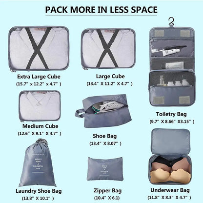 8-Piece Travel Packing Cube Set, Luggage Organiser with Shoe Bags