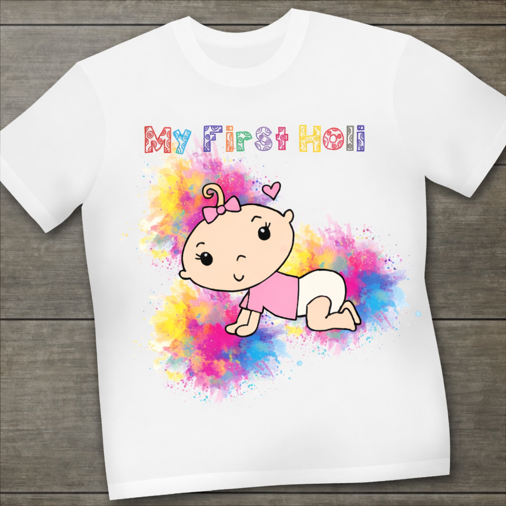 My First Holi Baby T-Shirt | Cute Holi Outfit for Baby & Toddler | Colourful Festival Tee | First Holi Celebration