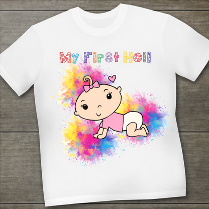 My First Holi Baby T-Shirt | Cute Holi Outfit for Baby & Toddler | Colourful Festival Tee | First Holi Celebration