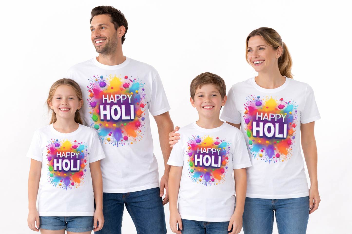 Happy Holi Matching Family T-Shirt – Colourful Holi Festival Outfit for Adults and Kids, Perfect for Celebrations