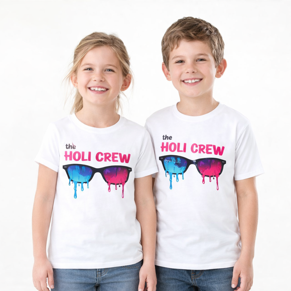 Happy Holi Crew Matching Family T-Shirt – Colourful Holi Festival Outfit for Adults and Kids, Perfect for Celebrations