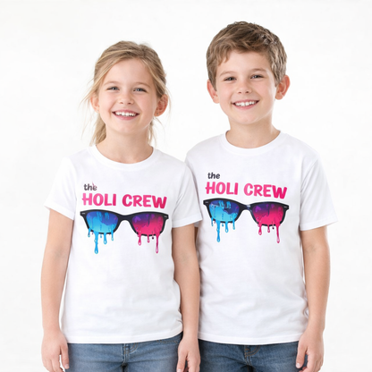 Happy Holi Crew Matching Family T-Shirt – Colourful Holi Festival Outfit for Adults and Kids, Perfect for Celebrations