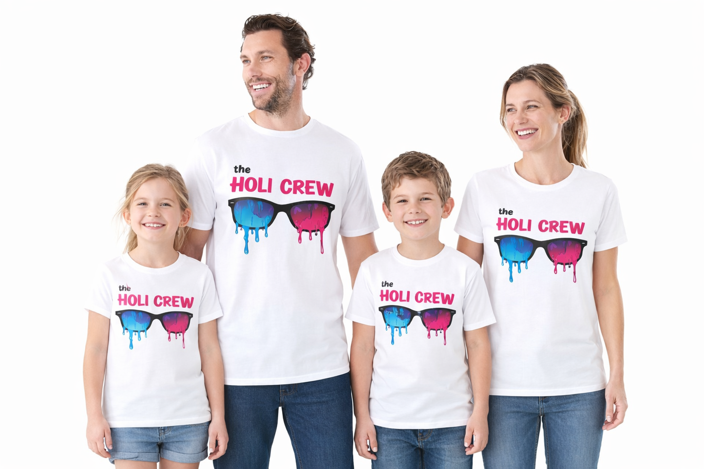 Happy Holi Crew Matching Family T-Shirt – Colourful Holi Festival Outfit for Adults and Kids, Perfect for Celebrations