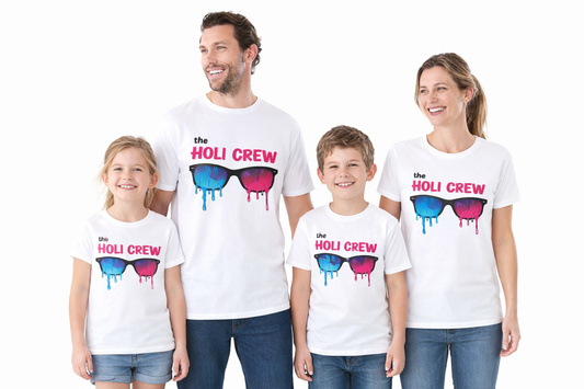 Happy Holi Crew Matching Family T-Shirt – Colourful Holi Festival Outfit for Adults and Kids, Perfect for Celebrations