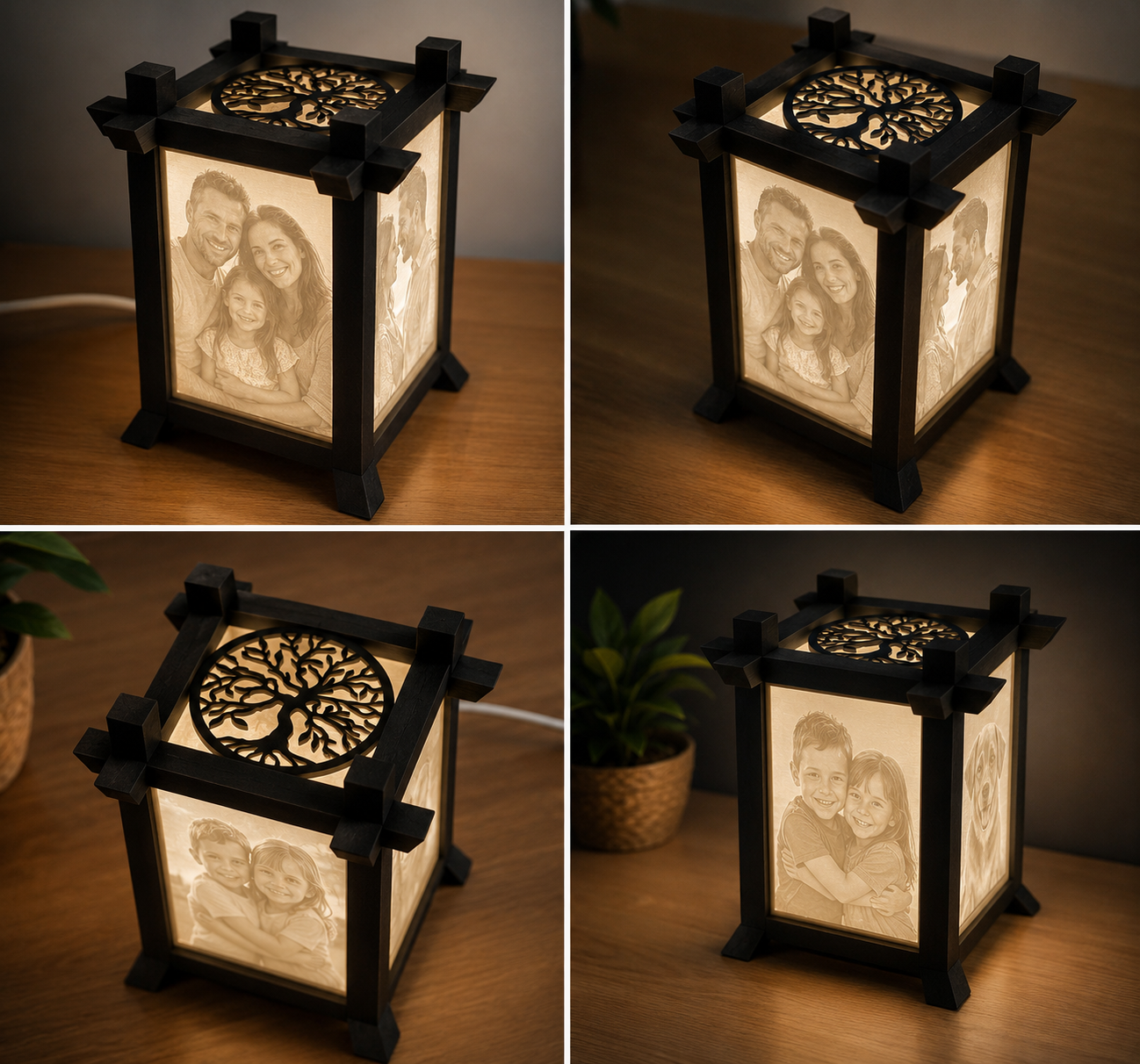 Personalized Photo Lamp | Custom 4-Photo Night Light | LED Family Memory Lantern | 3D Printed Gift | Tree of Life Lamp