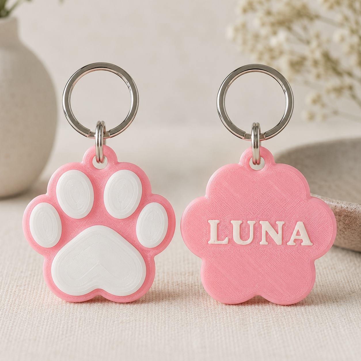 Personalised Paw Keychain with Optional NFC Tag | Custom Pet Name Keyring | Name tag