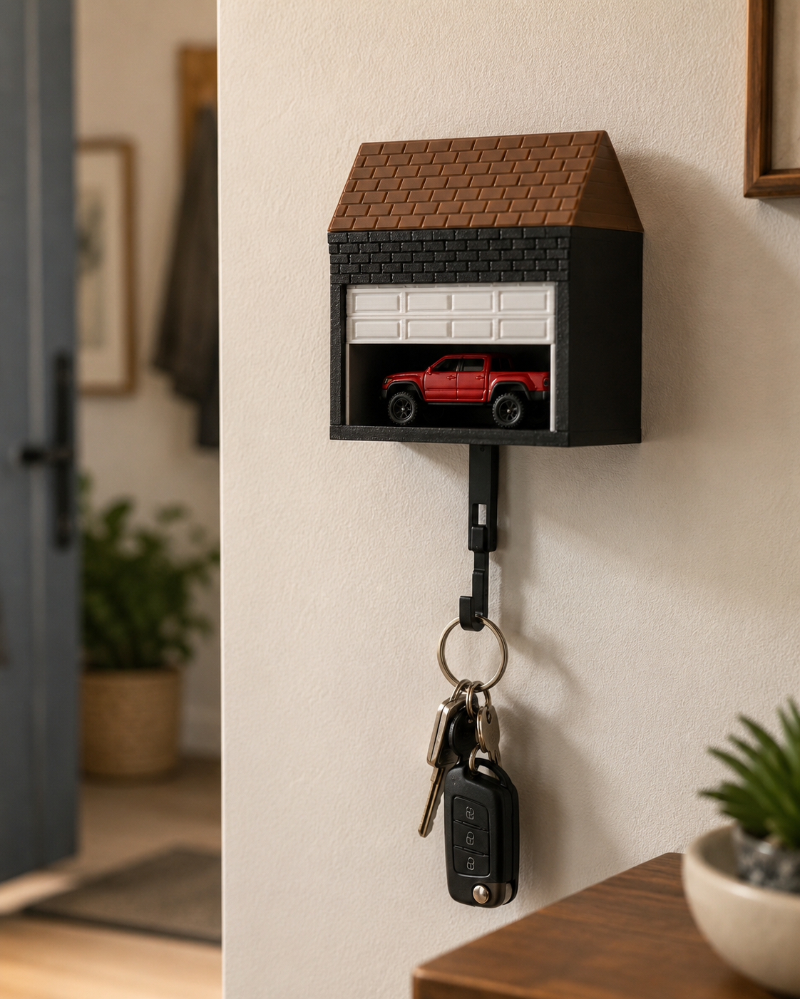 Garage Key Holder with Roof – Wall Mounted Car Key Hanger