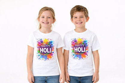 Happy Holi Matching Family T-Shirt – Colourful Holi Festival Outfit for Adults and Kids, Perfect for Celebrations