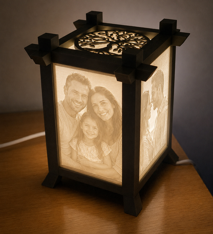 Personalized Photo Lamp | Custom 4-Photo Night Light | LED Family Memory Lantern | 3D Printed Gift | Tree of Life Lamp