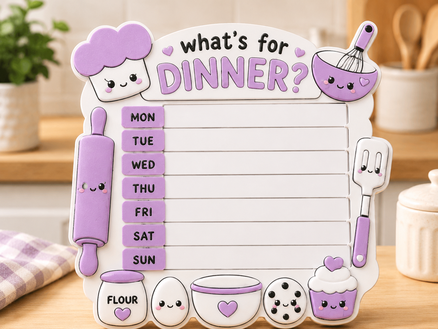3D Printed Weekly Dinner Planner Board | Reusable Meal Planner