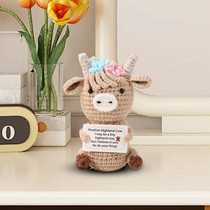 Handmade Crochet Sunflower Emotional Support Plush, Decorative Potted Plant Design with Inspirational Message