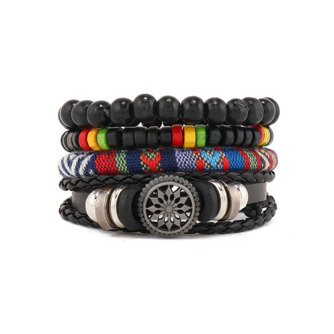 Vintage Boho Beaded & Leather Bracelet Set for Men – Multi-Layer Handmade Wristband Stack (Adjustable)