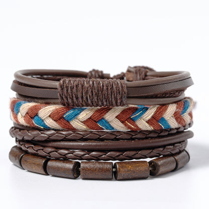Vintage Boho Beaded & Leather Bracelet Set for Men – Multi-Layer Handmade Wristband Stack (Adjustable)