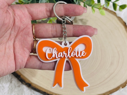 Custom Emerald Green Acrylic Bow Name Keychain – Personalized Coquette Style Keyring