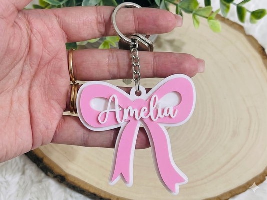 Custom Emerald Green Acrylic Bow Name Keychain – Personalized Coquette Style Keyring