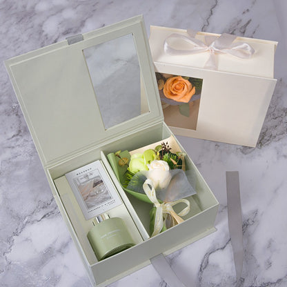 Delicate Life Luxury Home Fragrance Gift Box Set with Rose Bouquet, Reed Diffuser, Aromatherapy Oil, Elegant Presentation Box for Birthday, Christmas, Housewarming