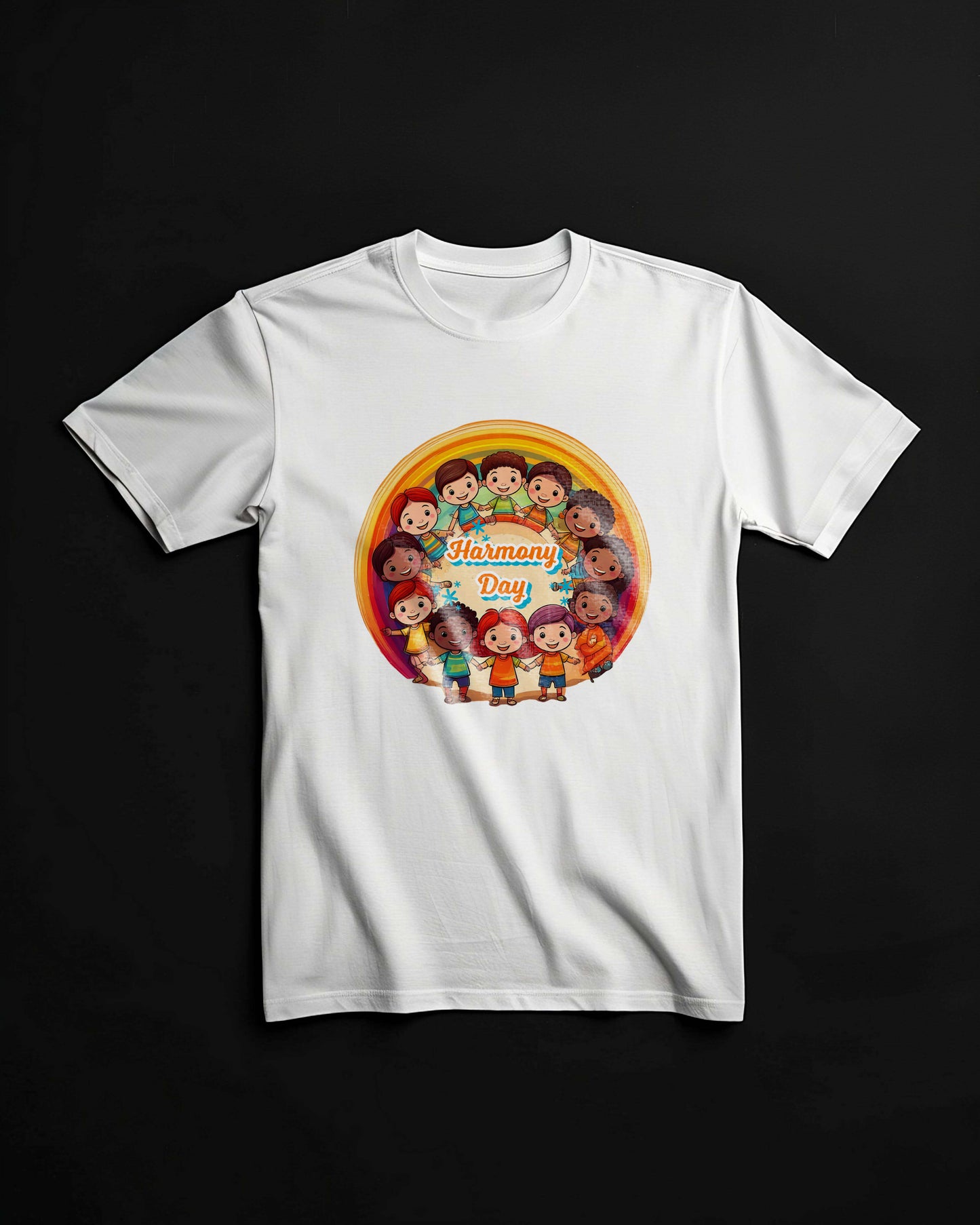 Harmony Day T-Shirt – Living in Harmony Rainbow Design | 100% Cotton Soft Comfort Fit Tee for Kids & Adults