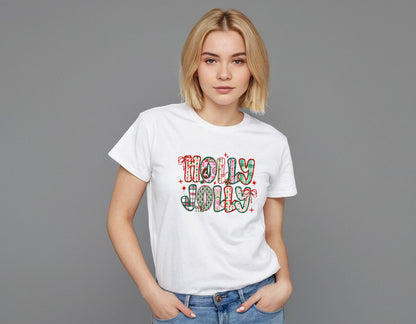 Holly Jolly Christmas T-Shirt – 100% Cotton | Festive Holiday Tee for Women & Teens