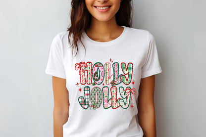 Holly Jolly Christmas T-Shirt – 100% Cotton | Festive Holiday Tee for Women & Teens
