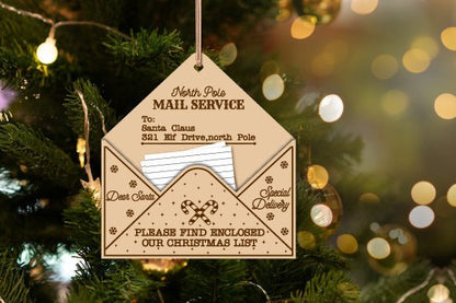 “Letter to Santa” Christmas Ornament – Wooden Envelope Keepsake – Xmas Tree Decoration – Kids Christmas List Holder