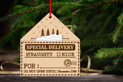“Letter to Santa” Christmas Ornament – Wooden Envelope Keepsake – Xmas Tree Decoration – Kids Christmas List Holder