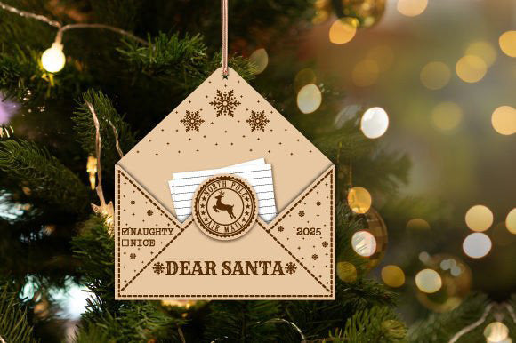 “Letter to Santa” Christmas Ornament – Wooden Envelope Keepsake – Xmas Tree Decoration – Kids Christmas List Holder