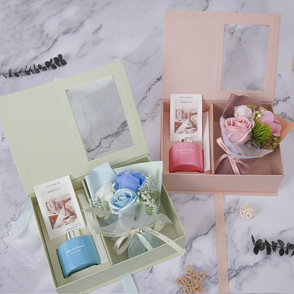 Delicate Life Luxury Home Fragrance Gift Box Set with Rose Bouquet, Reed Diffuser, Aromatherapy Oil, Elegant Presentation Box for Birthday, Christmas, Housewarming
