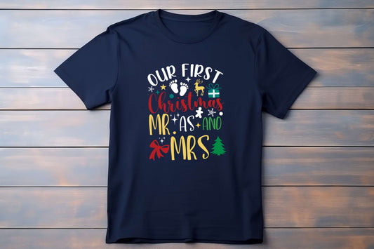 Our First Christmas as Mr & Mrs T-Shirt – Matching Couple Christmas Shirts
