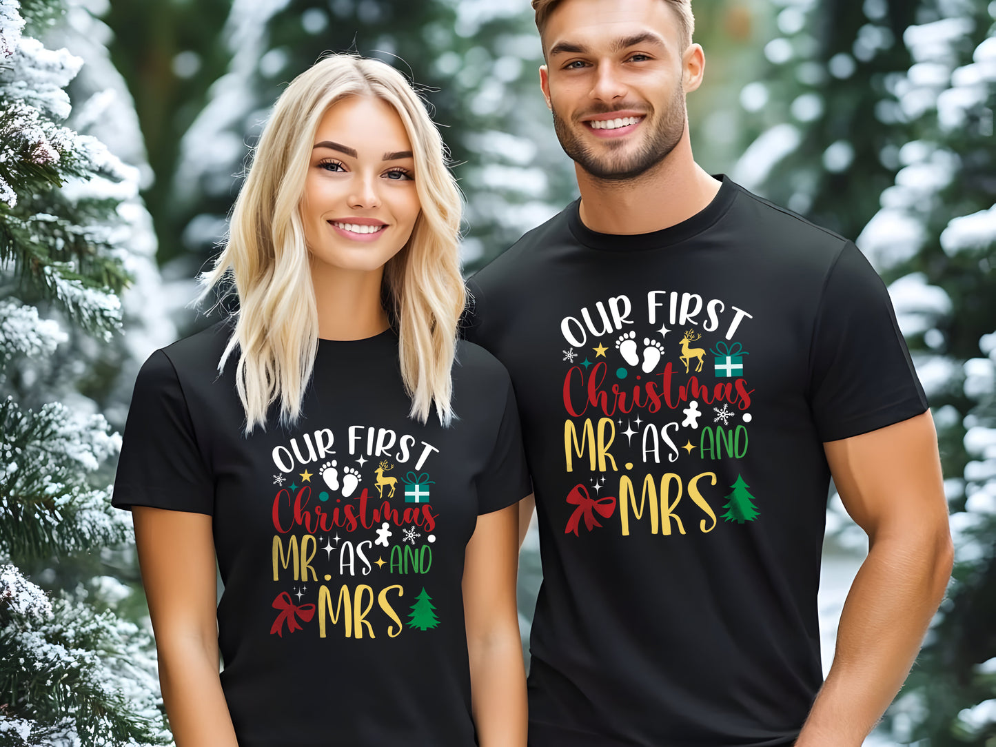 Our First Christmas as Mr & Mrs T-Shirt – Matching Couple Christmas Shirts