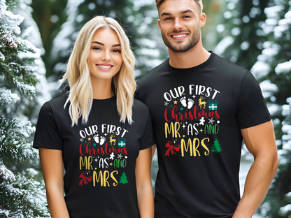 Our First Christmas as Mr & Mrs T-Shirt – Matching Couple Christmas Shirts