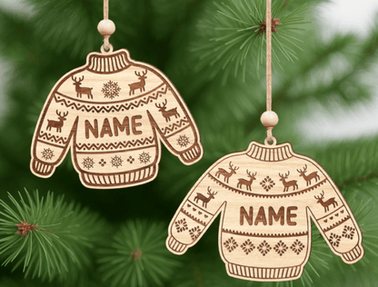 Personalised Wooden Christmas Ornament – Custom Name Sweater Design (9cm)