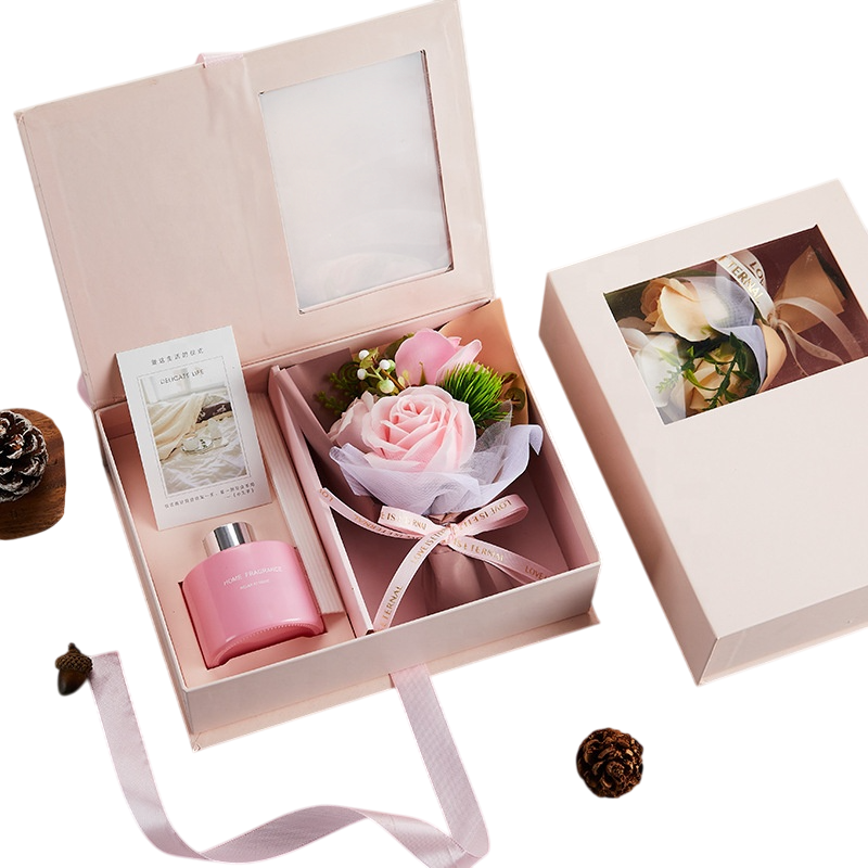 Delicate Life Luxury Home Fragrance Gift Box Set with Rose Bouquet, Reed Diffuser, Aromatherapy Oil, Elegant Presentation Box for Birthday, Christmas, Housewarming