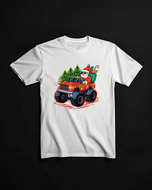 Santa Monster Truck Christmas T-Shirt – Fun Xmas Tee for Kids